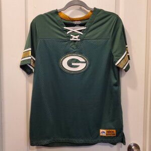 🏈 Green Bay Packers Mesh V-Neck T-Shirt Jersey with Laces - L